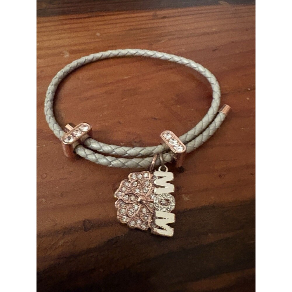 Unwritten Metallic Cord Rose Gold Silver Plated Flower "Mom" Adjustable Bracelet